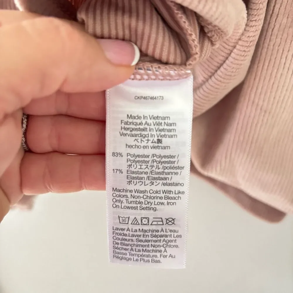 Madewell Ribbed Wrap Top XS Blush Pink Tie Waist Peplum Long Sleeve